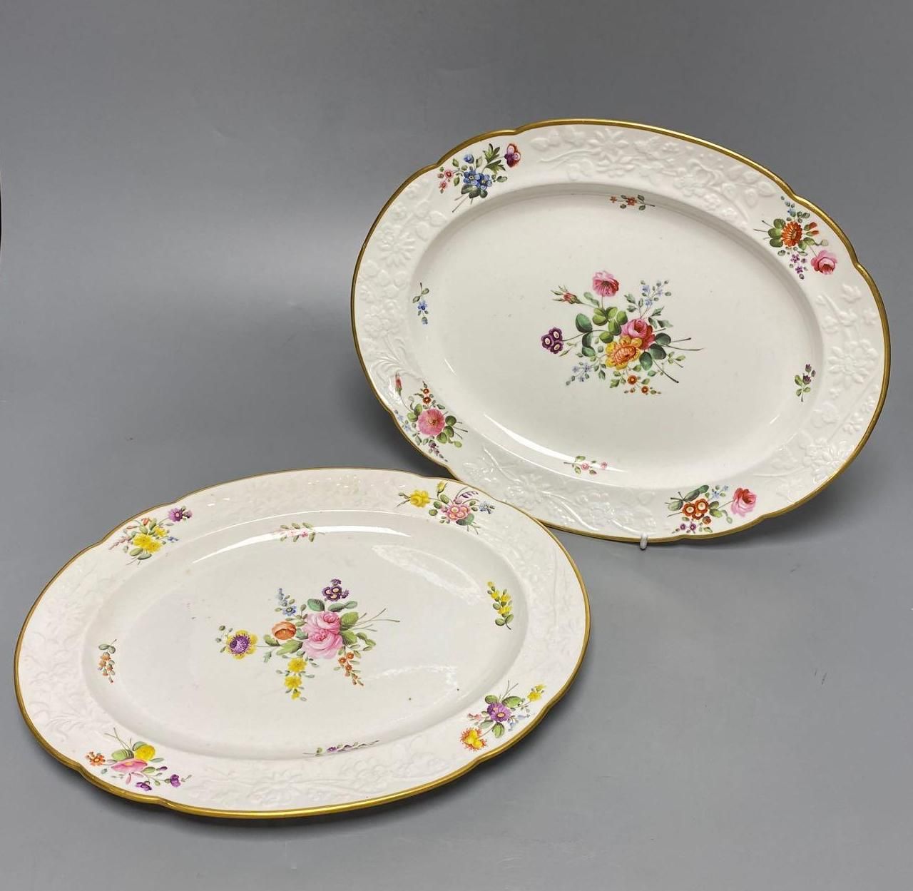 Two Spode 1918 pattern oval dishes painted with floral sprays